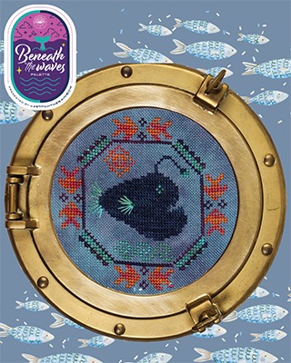 Quirky Quaker Anglerfish - Cross Stitch Pattern, zoomed in. Select this picture to zoom back out.