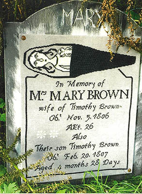 Sad Tombstone Of Mrs. Mary Brown - Cross Stitch Pattern, zoomed in. Select this picture to zoom back out.