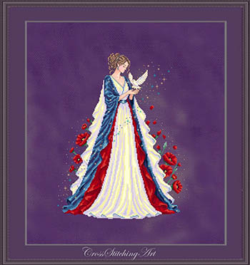 Lucia, The Light We Carry - Patriotic Cross Stitch Pattern, zoomed in. Select this picture to zoom back out.