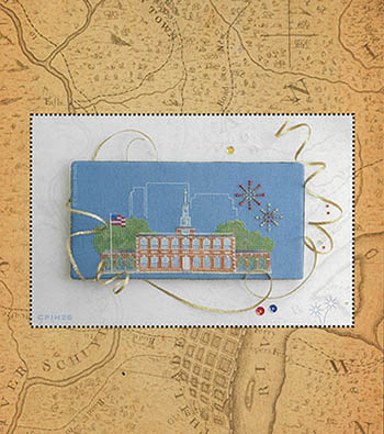 Independence Hall - Patriotic Cross Stitch Pattern, zoomed in. Select this picture to zoom back out.