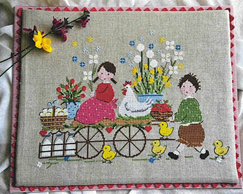 Milk & Flowers - Cross Stitch Pattern, zoomed in. Select this picture to zoom back out.