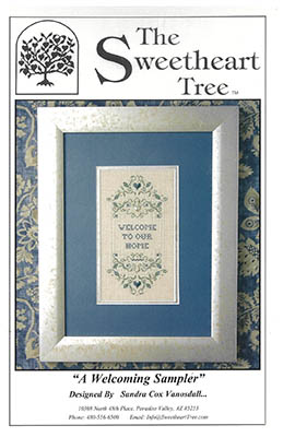 Welcoming Sampler - Cross Stitch Pattern, zoomed in. Select this picture to zoom back out.