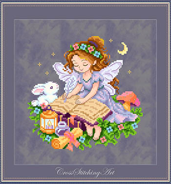 Alice And Her Tiny Treasures - Cross Stitch Pattern, zoomed in. Select this picture to zoom back out.