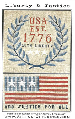 Liberty & Justice - Patriotic Cross Stitch Pattern, zoomed in. Select this picture to zoom back out.