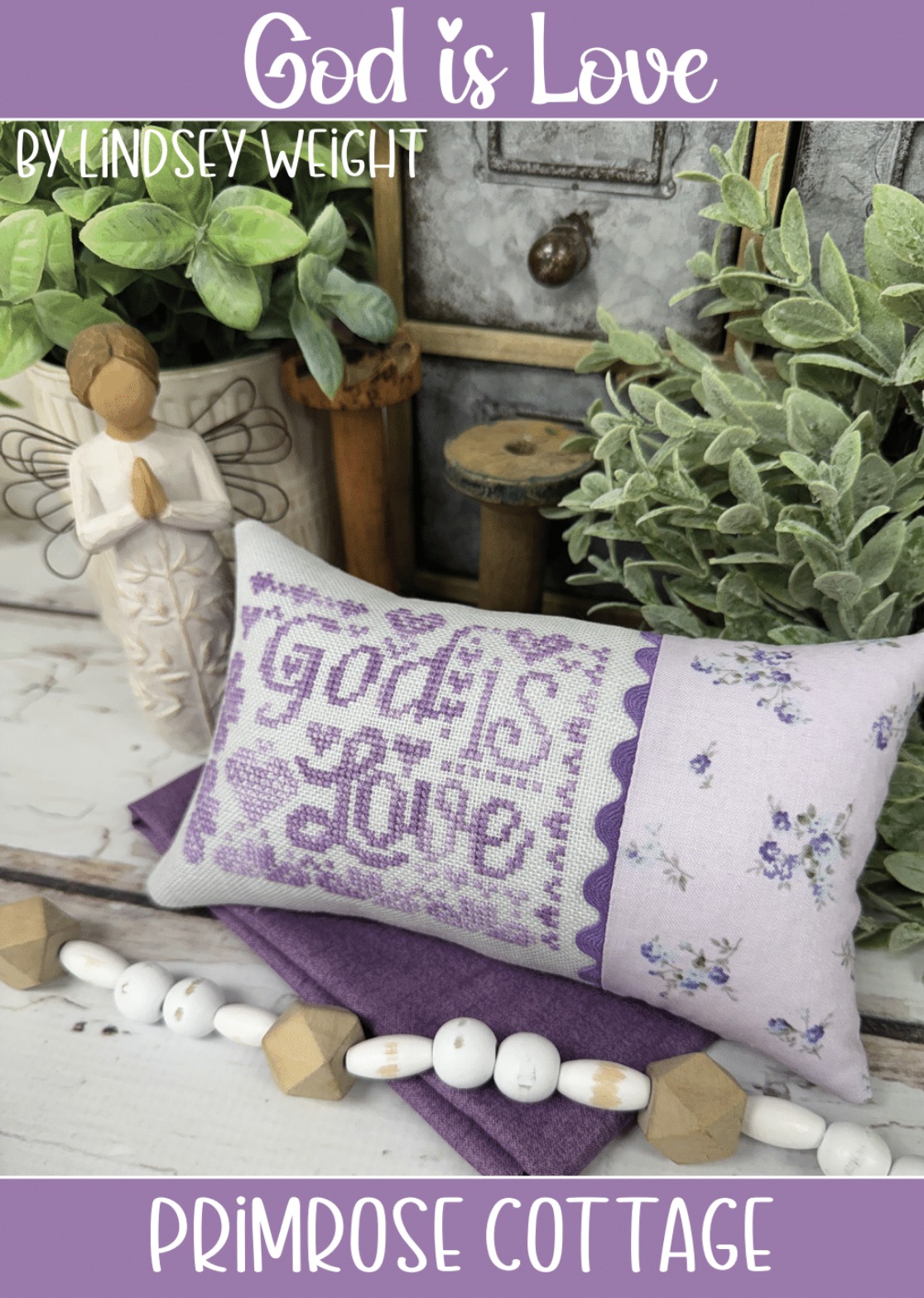 God Is Love - Christian Cross Stitch Pattern, zoomed in. Select this picture to zoom back out.