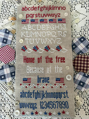 Home Of The Free Sampler - Patriotic Cross Stitch Pattern, zoomed in. Select this picture to zoom back out.