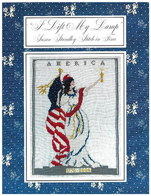I Lift My Lamp - Patriotic Cross Stitch Pattern, zoomed in. Select this picture to zoom back out.