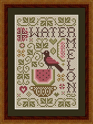 Gathered From The Garden: Watermelon - Cross Stitch Pattern, zoomed in. Select this picture to zoom back out.