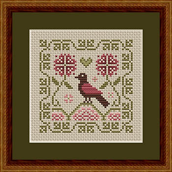 Gathered From The Garden: Garden Perch Cross Stitch Pattern, zoomed in. Select this picture to zoom back out.