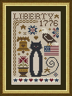 Liberty Cat - Patriotic Cross Stitch Pattern, zoomed in. Select this picture to zoom back out.