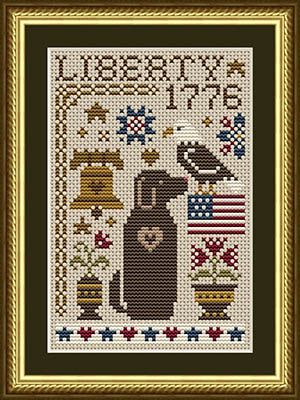Liberty Dog - Patriotic Cross Stitch Pattern, zoomed in. Select this picture to zoom back out.