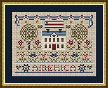 An American Home - Patriotic Cross Stitch Pattern, zoomed in. Select this picture to zoom back out.