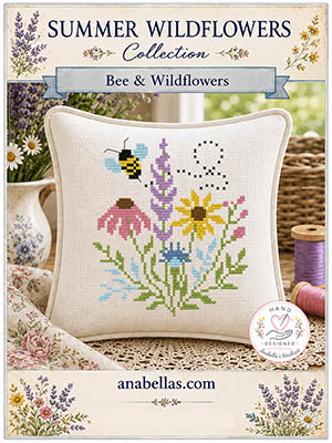 Summer Wildflower - Bee & Wildflowers - Cross Stitch Pattern, zoomed in. Select this picture to zoom back out.