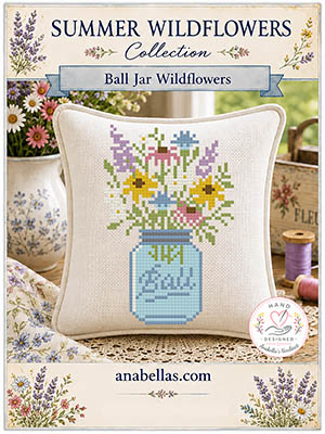 Summer Wildflower: Ball Jar Wildflowers Cross Stitch Pattern, zoomed in. Select this picture to zoom back out.