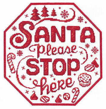 Santa Stop Here - Christmas Cross Stitch Pattern, zoomed in. Select this picture to zoom back out.