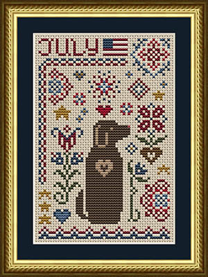 July Dog - Patriotic Cross Stitch Pattern, zoomed in. Select this picture to zoom back out.