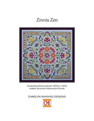 Zinnia Zen - Cross Stitch Pattern, zoomed in. Select this picture to zoom back out.