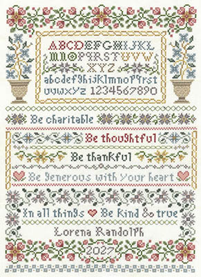Be Kind Sampler - Cross Stitch Pattern, zoomed in. Select this picture to zoom back out.