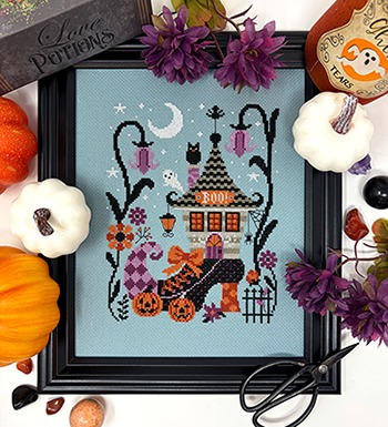 Haunted Boot - Halloween Cross Stitch Stitch, zoomed in. Select this picture to zoom back out.