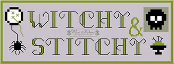 Witch & Stitch - Halloween Cross Stitch Pattern, zoomed in. Select this picture to zoom back out.