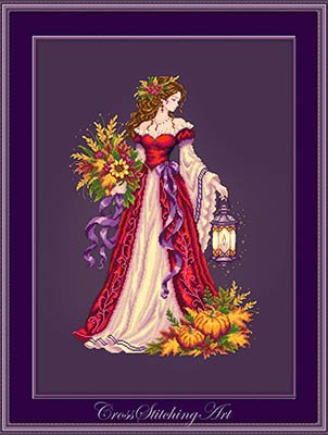 Euthenia - Thanksgiving Cross Stitch Pattern, zoomed in. Select this picture to zoom back out.