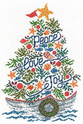 Seaside Christmas Tree - Cross Stitch Pattern, zoomed in. Select this picture to zoom back out.