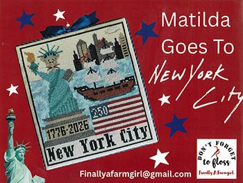 Matilda Goes To New York City Patriotic Cross Stitch Pattern, zoomed in. Select this picture to zoom back out.