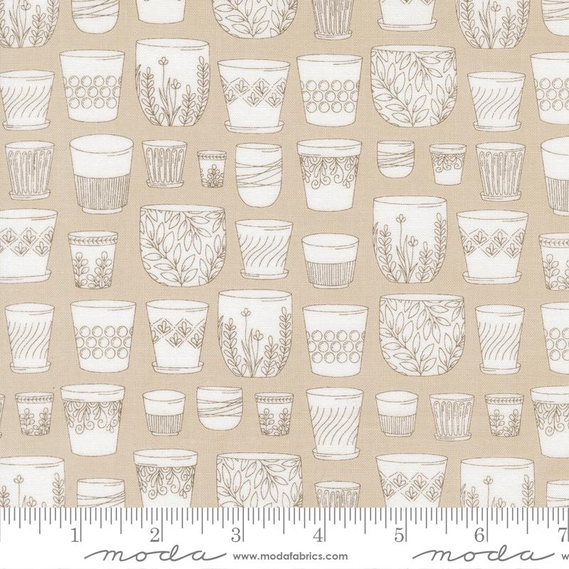 Potted Pots Pebble - Quilt Fabric