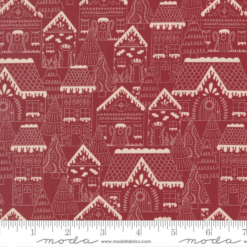 Gingerbread Lane Village Cranberry - Quilt Fabric