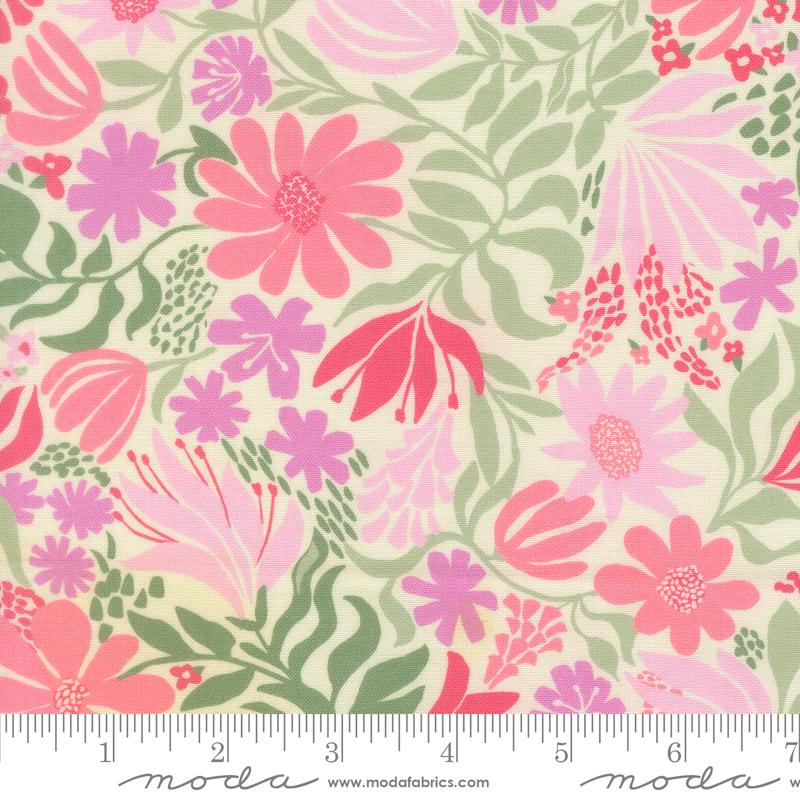 Floriori Meadow Flamingo - Quilt Fabric, zoomed in. Select this picture to zoom back out.
