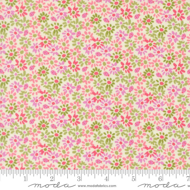 Floriori Ladybug Flamingo - Quilt Fabric, zoomed in. Select this picture to zoom back out.