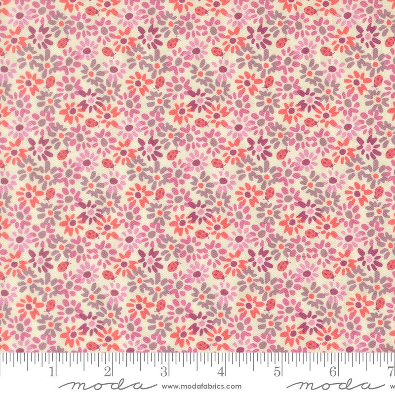 Floriori Ladybug Lilac - Quilt Fabric, zoomed in. Select this picture to zoom back out.