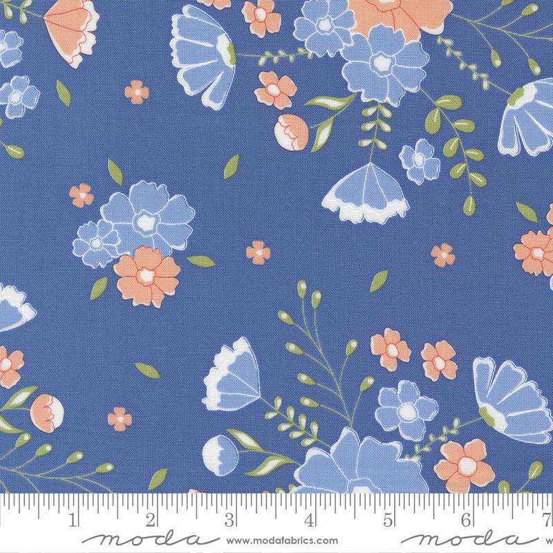 Peachy Keen Cobalt - Moonlit Meadow Florals - Quilt Fabric
