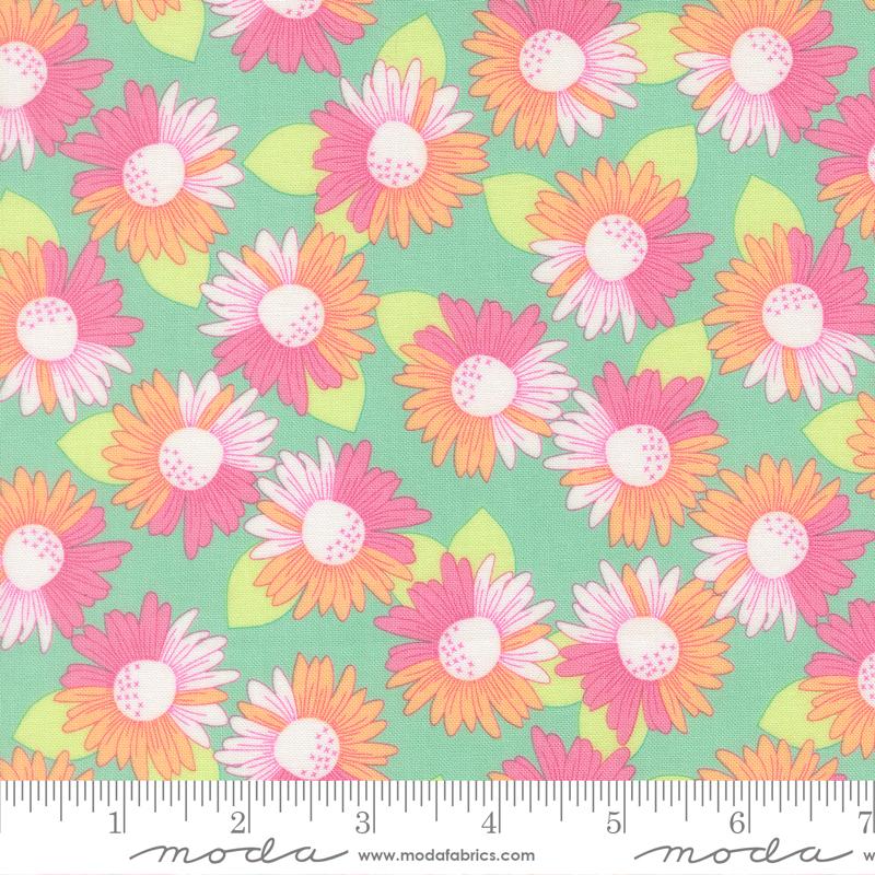 Joysome Blossoms Seaglass - Quilt Fabric, zoomed in. Select this picture to zoom back out.