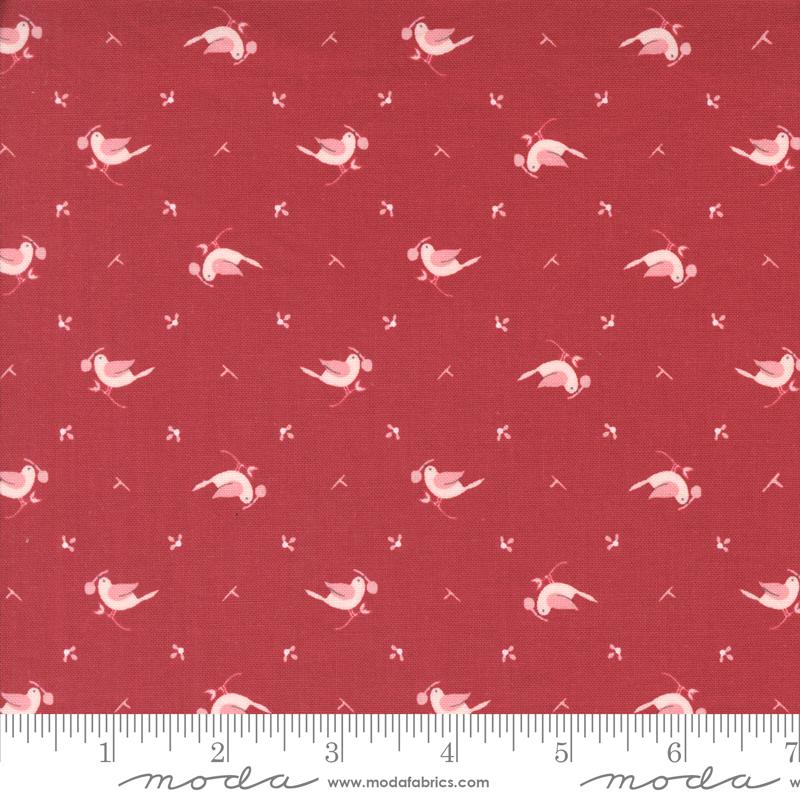Hollyhocks Roses Geranium Red - Quilt Fabric