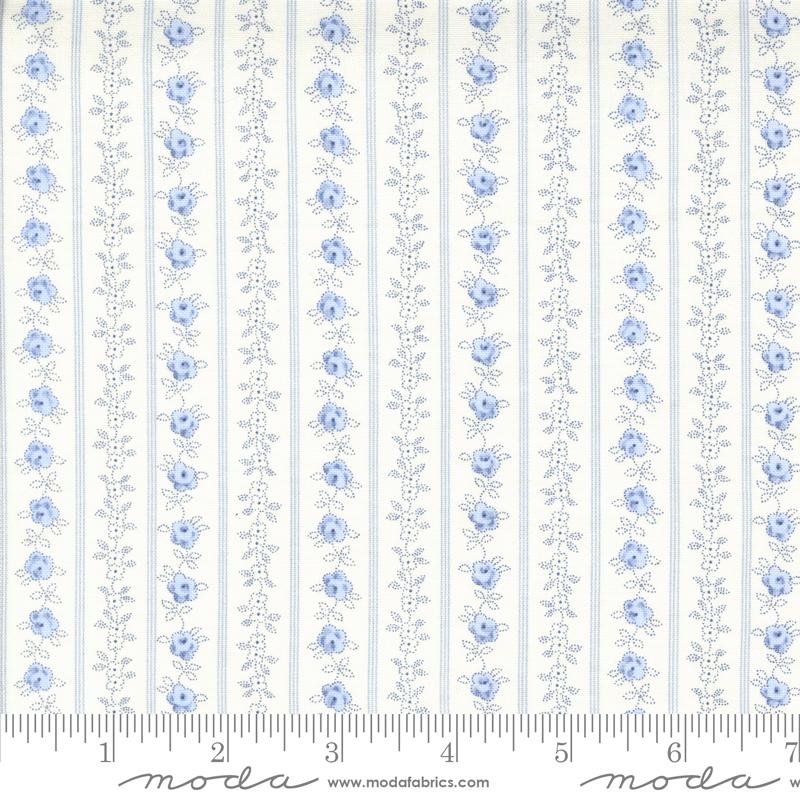 Hollyhocks Roses Jasmine Sky - Quilt Fabric