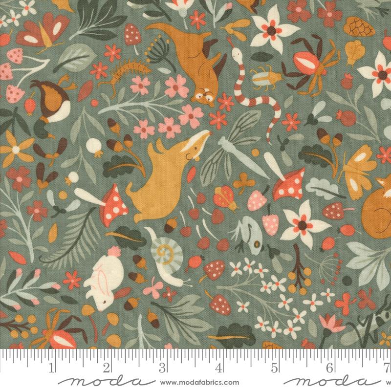 Acorn Hollow Animals - Eucalyptus - Quilt Fabric