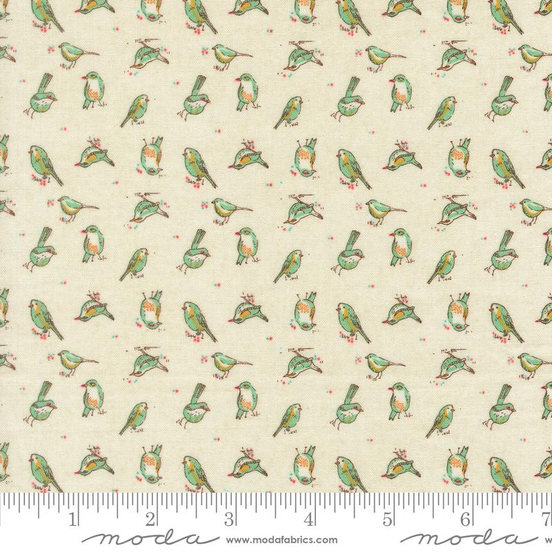 Sorrel Orlo Birdie Cream - Quilt Fabric, zoomed in. Select this picture to zoom back out.