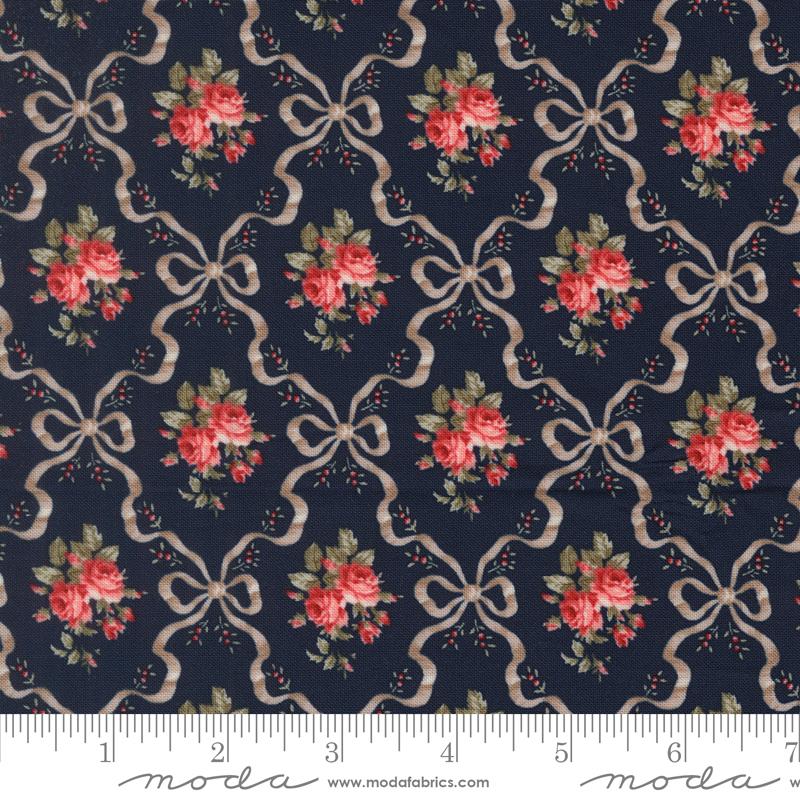 Blossom Jubilee Ribbon Nightfall - Quilt Fabric, zoomed in. Select this picture to zoom back out.
