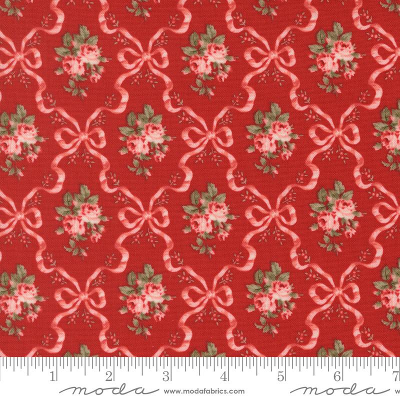 Blossom Jubilee Ribbon Cherry - Quilt Fabric, zoomed in. Select this picture to zoom back out.