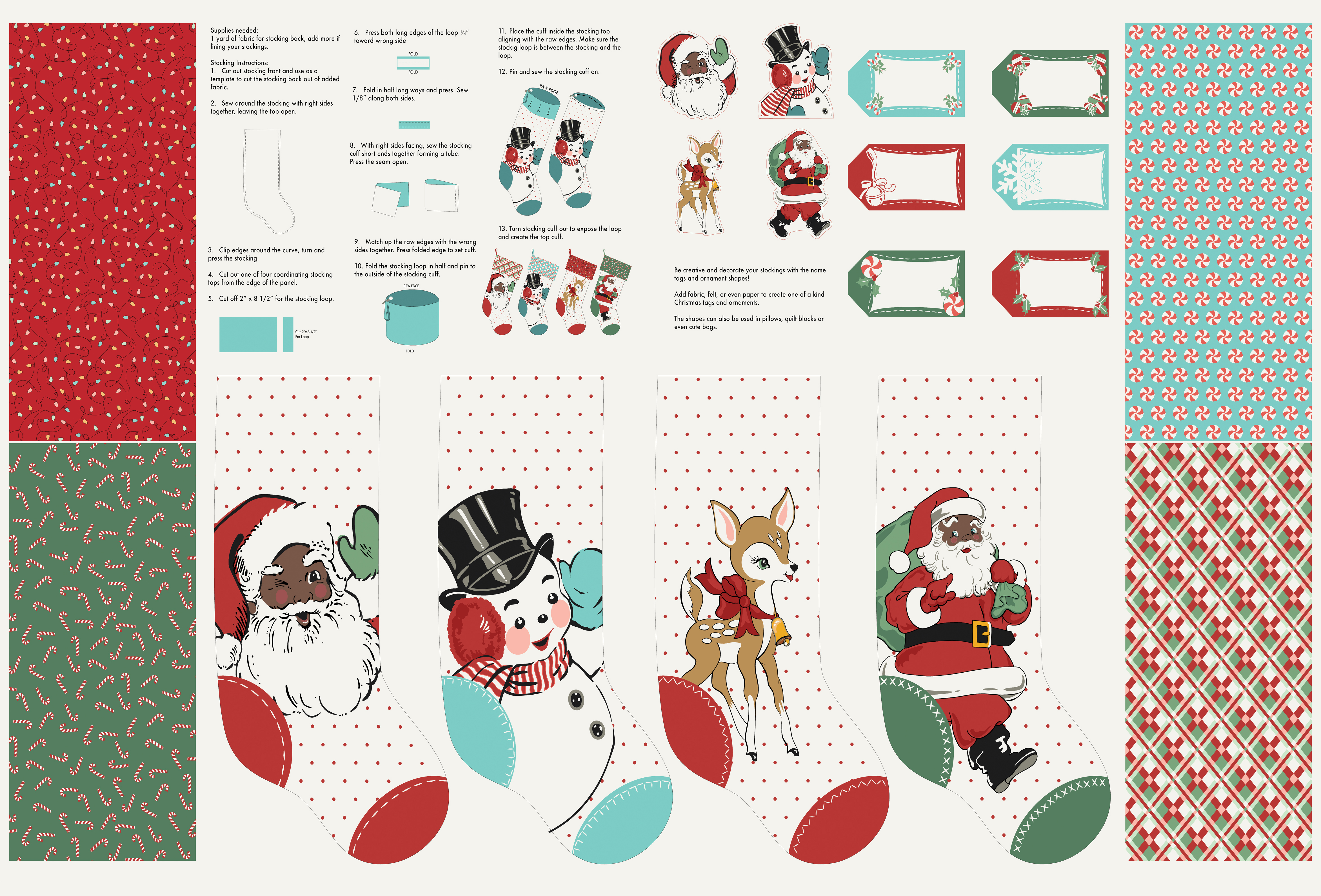 Holly Jolly Panel Black Santa 2 - Quilt Panel