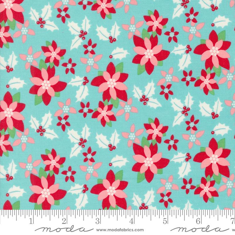 Kitty Christmas Poinsettia - Icicle - Quilt Fabric