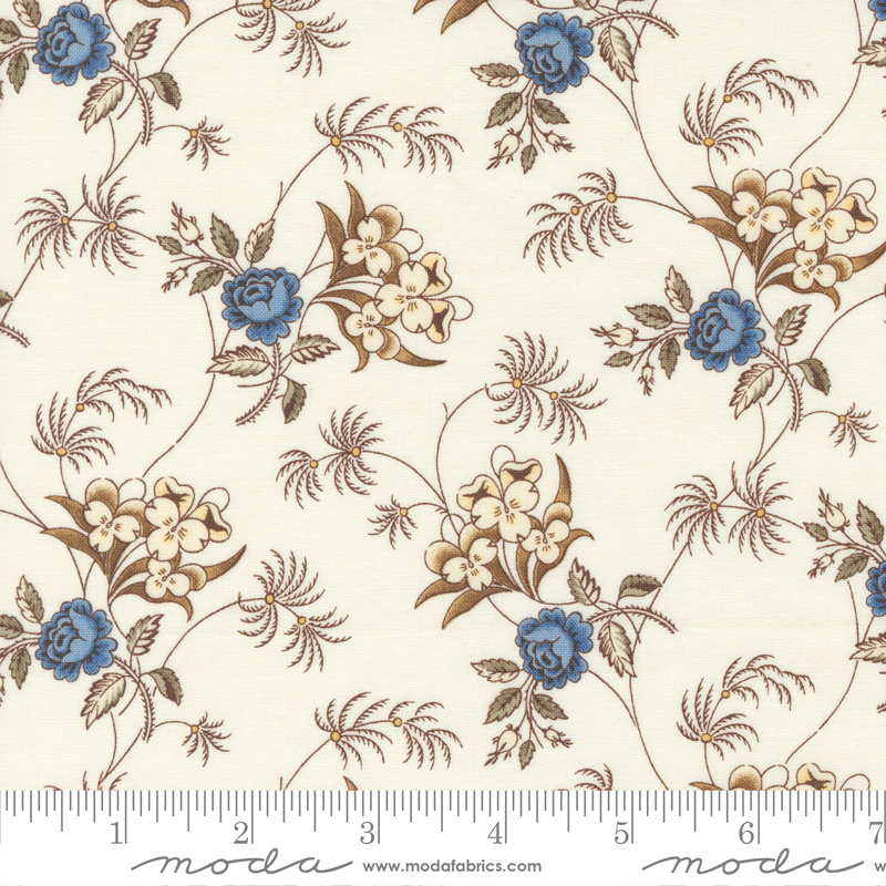 Amelias Blues Ivory Multi - The Lily Florals - Quilt Fabric