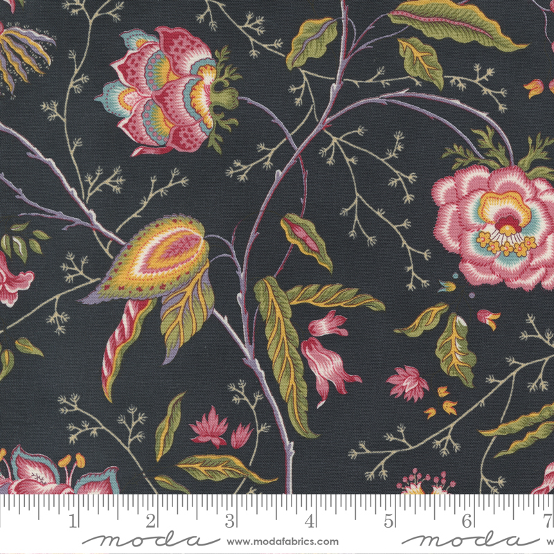 Florences Fancy Black Ink - Fanciful Floral - Quilt Fabric