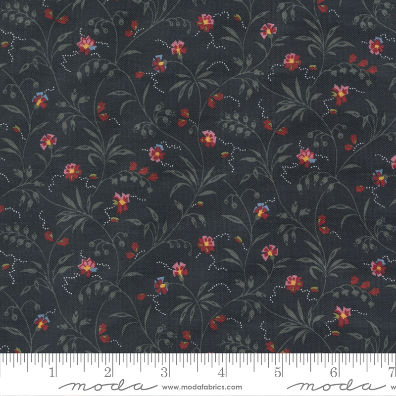 Florences Fancy Black Ink - Sweet Blossom Florals - Fabric