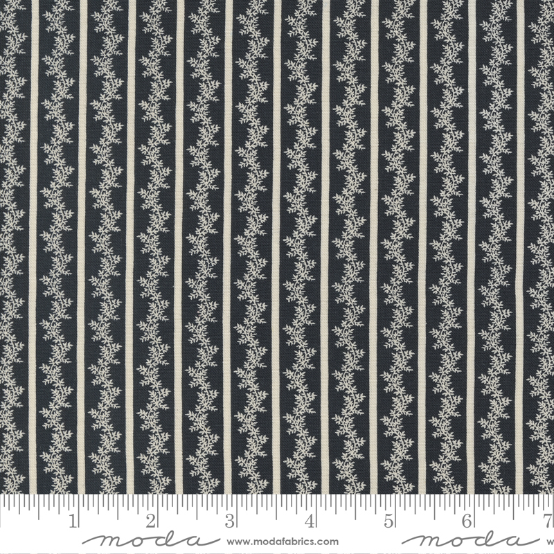 Florences Fancy Black Ink - Trellis Vine Stripes - Fabric