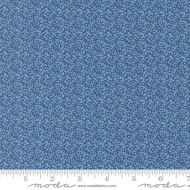 Sallys Stitches Floral Prussian Blue - Quilt Fabric