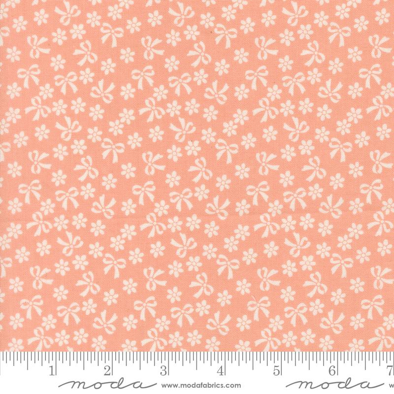 Handmade Sweetness Bows Peach - Quilt Fabric, zoomed in. Select this picture to zoom back out.