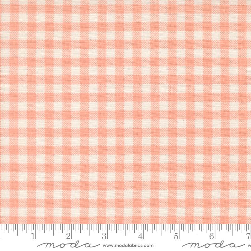 Handmade Sweetness QC Gingham Peach - Quilt Fabric, zoomed in. Select this picture to zoom back out.