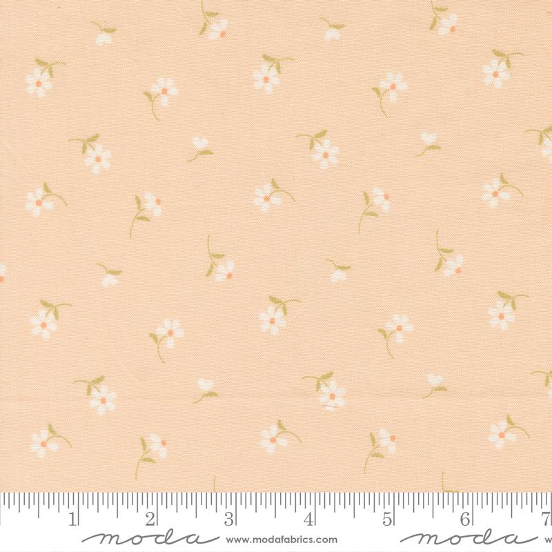 Dear Daisy Blossoms Apricot - Quilt Fabric, zoomed in. Select this picture to zoom back out.